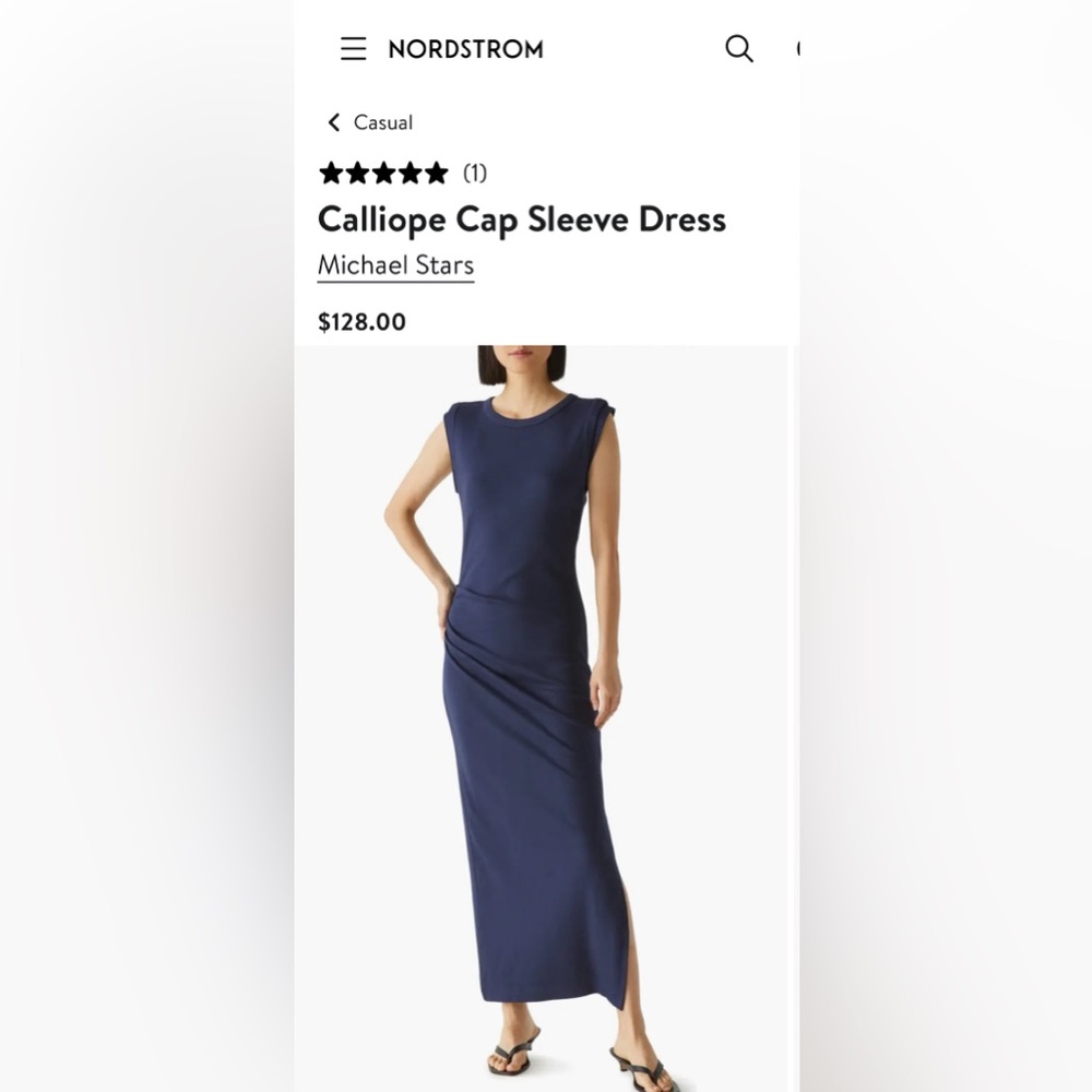 Ribbed Navy Blue Cap Sleeve Maxi Dress, size medium